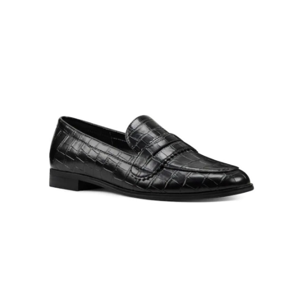 Nine West Nita Penny Loafers Black Croc Embossed Slip On Shoes Women 7.5